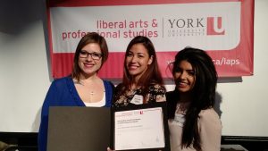 Alicia Pinelli, Jeanine Farmer, Haniah Khalid (L to R) accept the LAPS Outstanding Overall Contribution to Student Experience Award.
